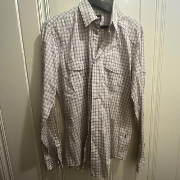 Boss Hugo Boss Slim Fit Button Down Sz M Geometric Print Dress Shirt Preppy - Picture 2 of 5